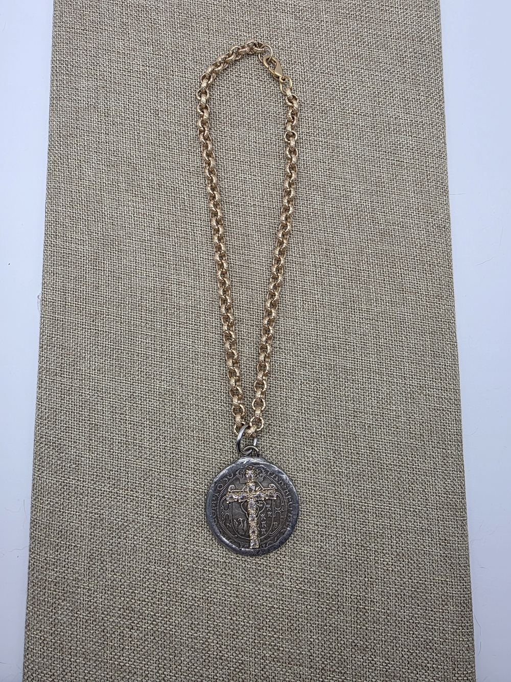 Gold-Tone Chain Necklace with Cross Medallion